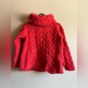 Cable-Stitch Cowl Neck Sweater - Red
